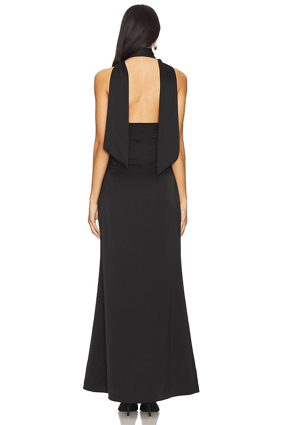 Black Halter Plunge Maxi Dress with Scarf Neck – Peach Motel