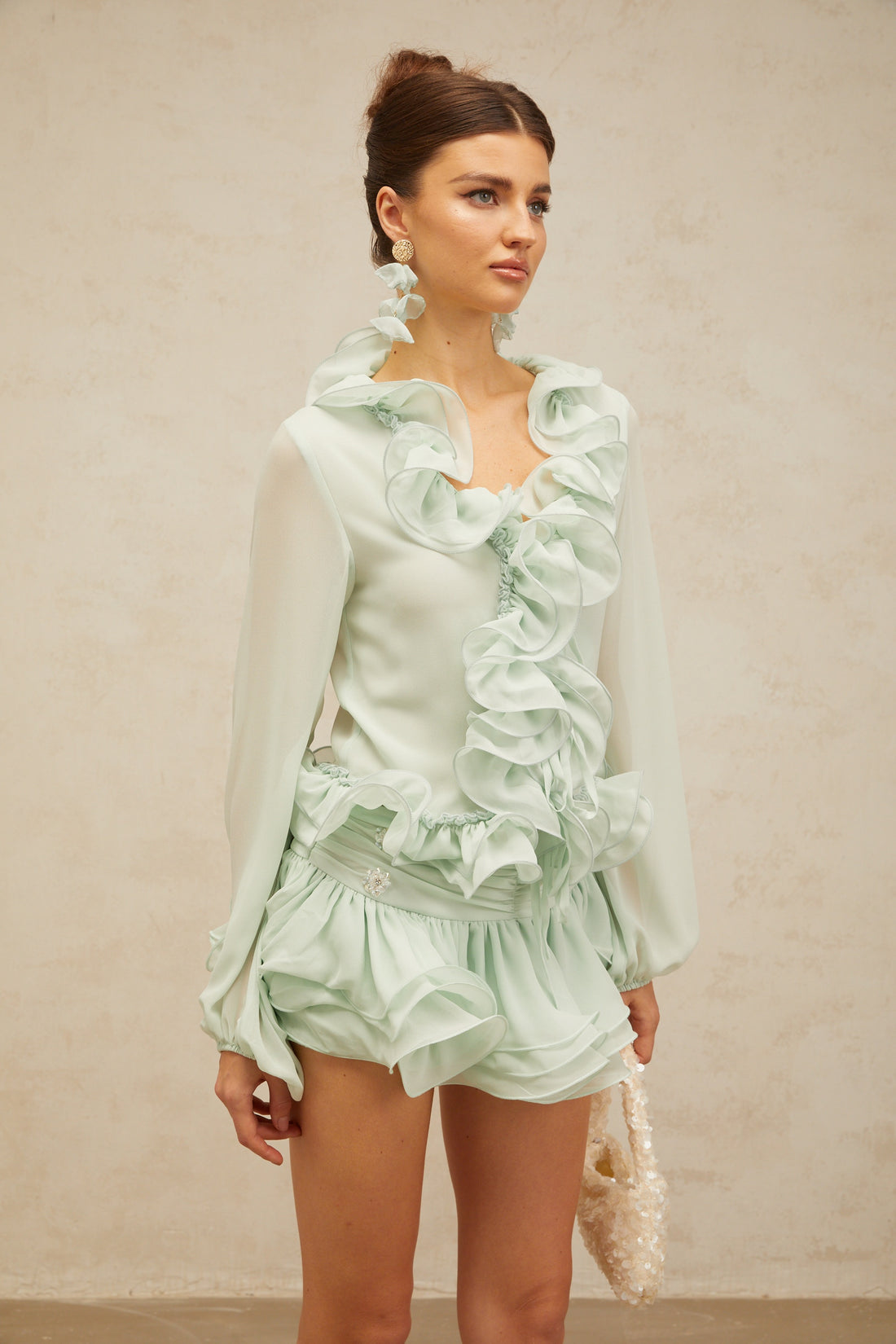 Mint Green Ruffle Blouse & Shorts Co-Ord Set – Peach Motel