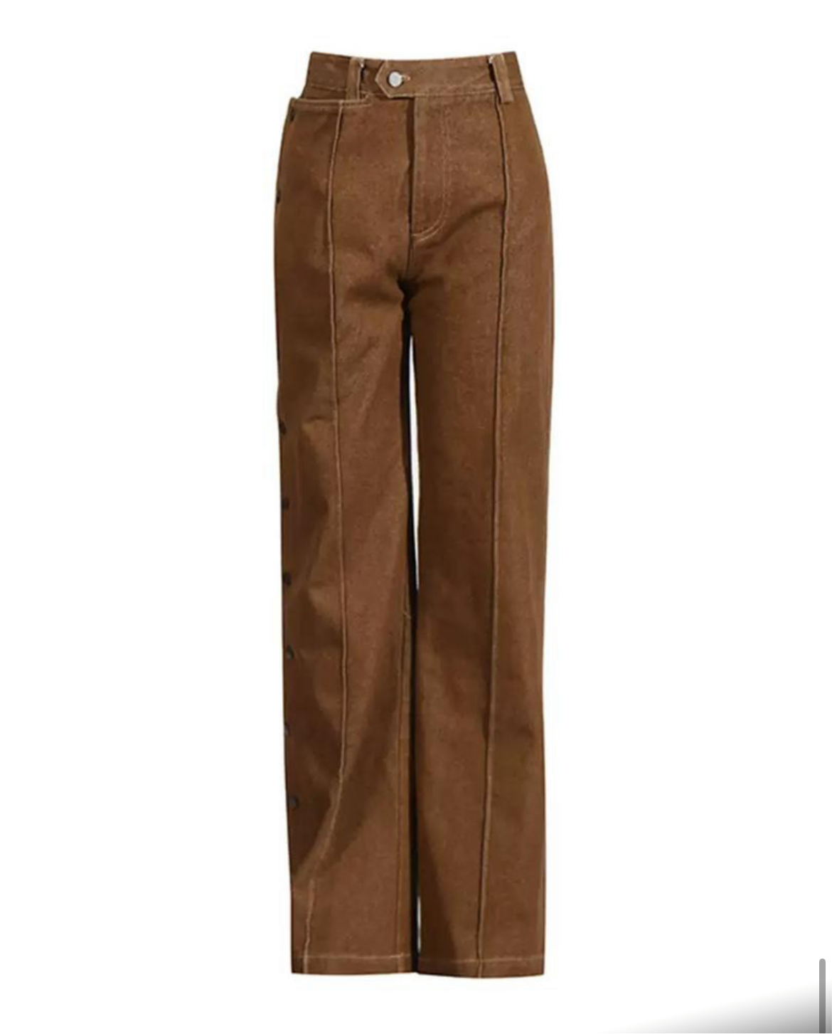 Women’s Brown Wide-Leg Pants with Side Button Detailing – Designer-Inspired 2025 Trend