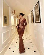 Bronze Sequin Two-Piece Set – Deep Plunge & Flared Skirt