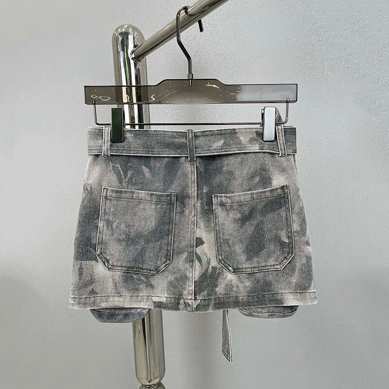 Distressed Grey Denim Utility Mini Skirt – Peach Motel