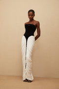 Strapless Black and White Corset Maxi Dress