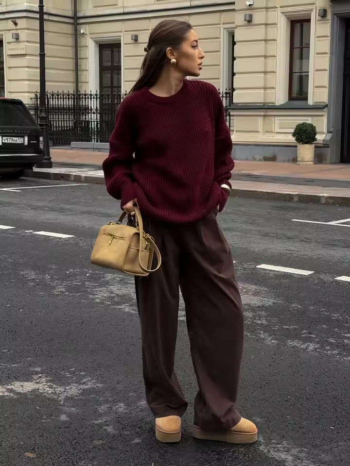 Chocolate Brown Wide Leg Trousers – High Waisted Tailored Pants