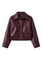 Burgundy leather jacket on a white background