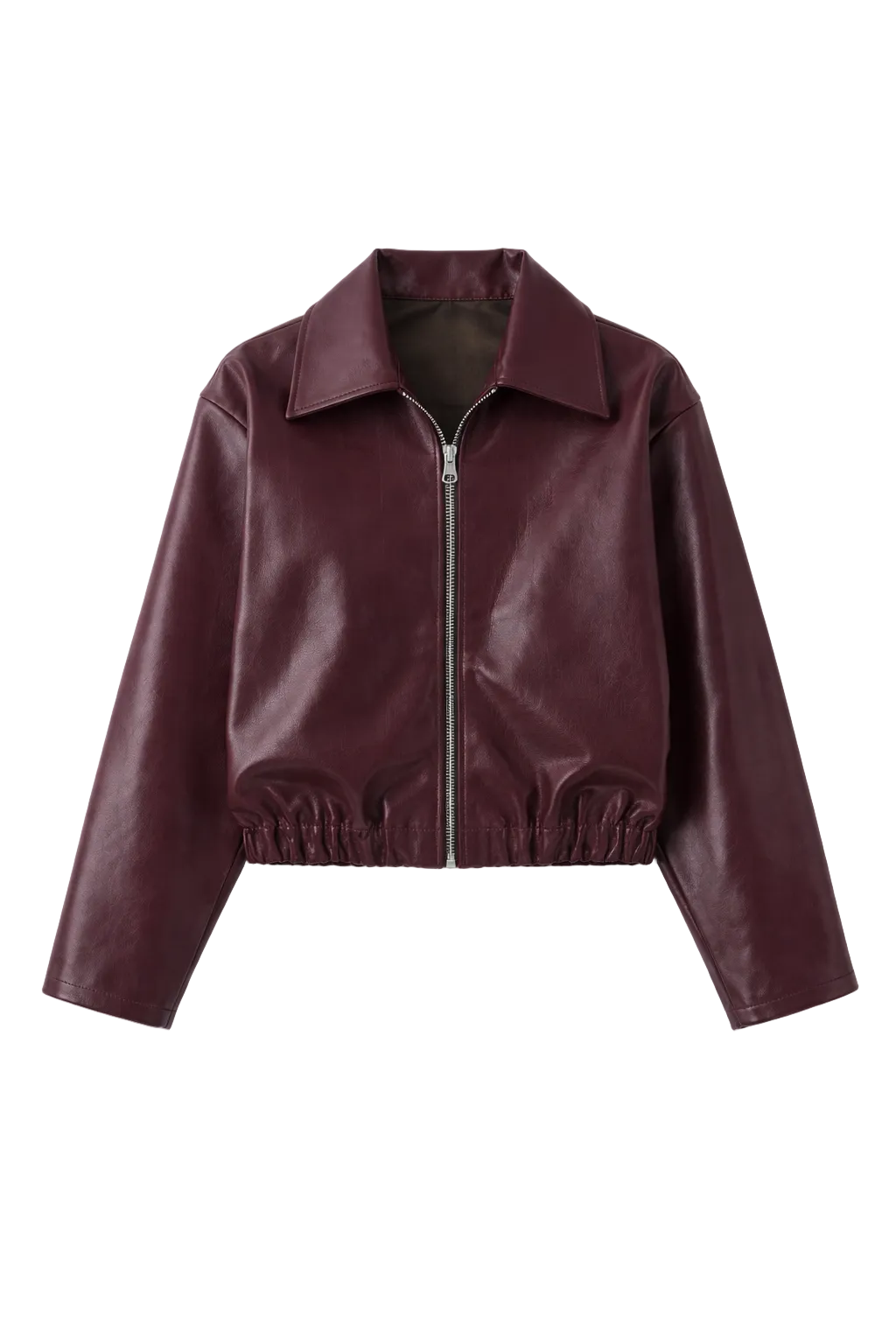 Burgundy leather jacket on a white background