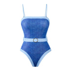 Denim Illusion Belted Swimsuit & Ombre Sarong Set – Peach Motel
