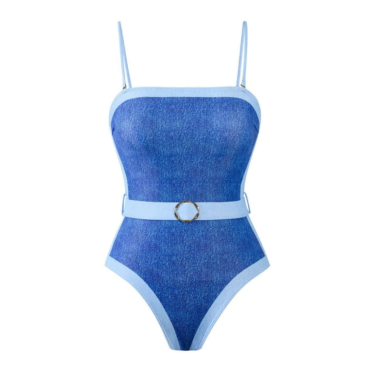 Denim Illusion Belted Swimsuit & Ombre Sarong Set – Peach Motel