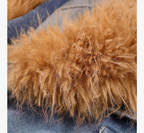 Women’s Long Denim Coat with Oversized Faux Fur Collar – Luxe 2025 Outerwear