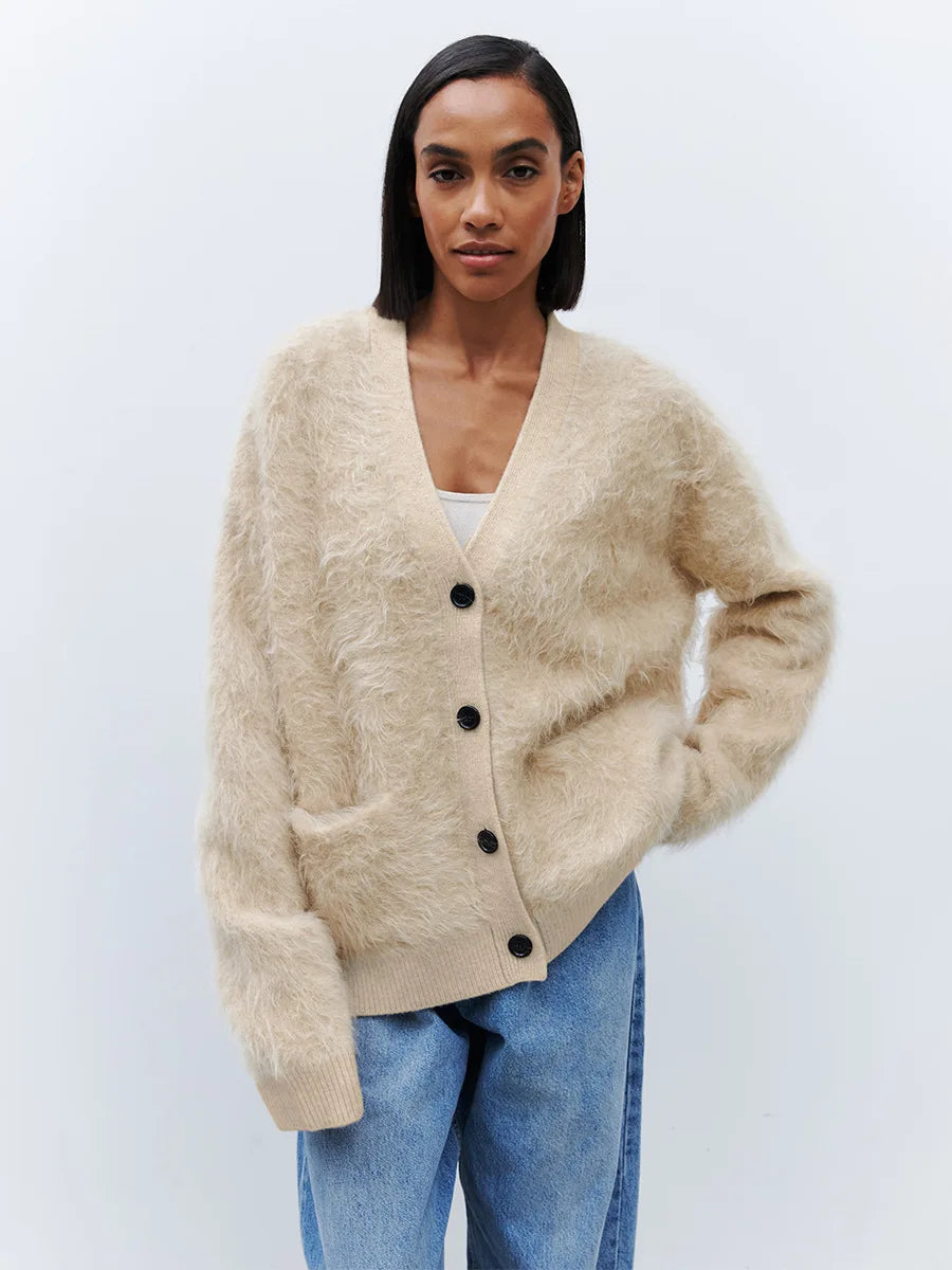 Cozy Oversized Fuzzy Cardigan – Peach Motel (Available in Blue, White, Beige, and Pink)