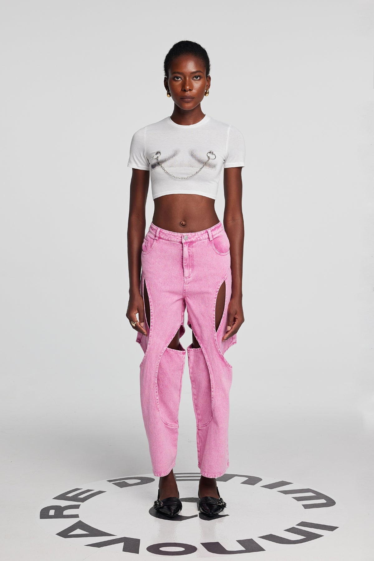 Bubblegum Cut-Out Wide Leg Jeans