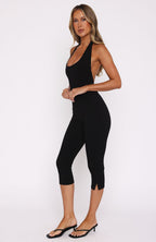 Black Halter Neck Cropped Jumpsuit | Peach Motel