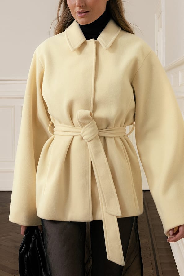 Cream Belted Wrap Coat – Timeless Minimalist Outerwear