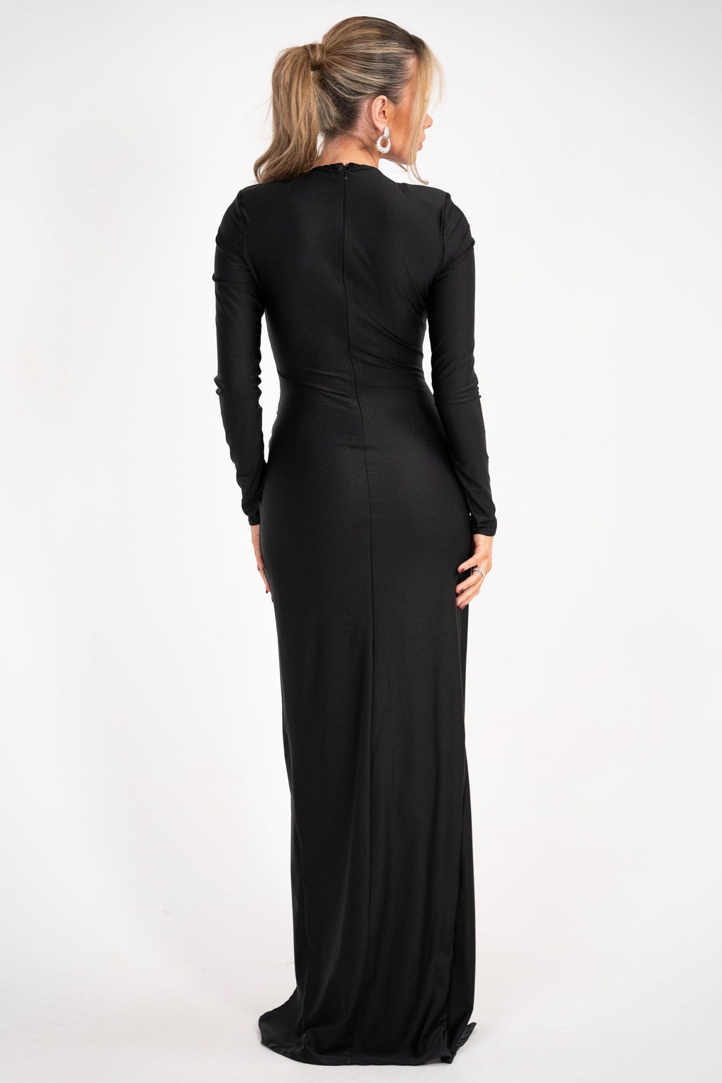 Black Cut-Out Long Sleeve Maxi Dress with Side Slit – Peach Motel