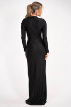 Black Cut-Out Long Sleeve Maxi Dress with Side Slit – Peach Motel