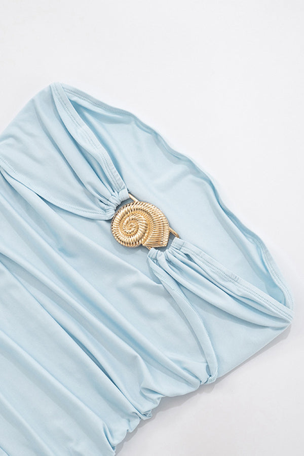 Strapless Blue Ruched Mini Dress – Summer Party Outfit