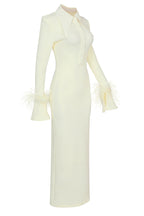 Luxury Ribbed Midi Dress with Feather Cuffs – Peach Motel
