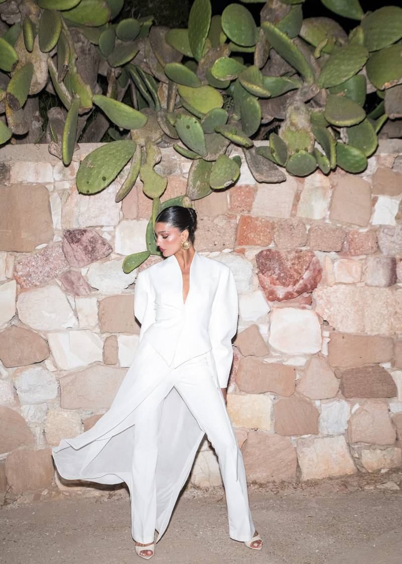 Elegant White Structured Set – Tailored Blazer & Wide-Leg Trousers | Peach Motel