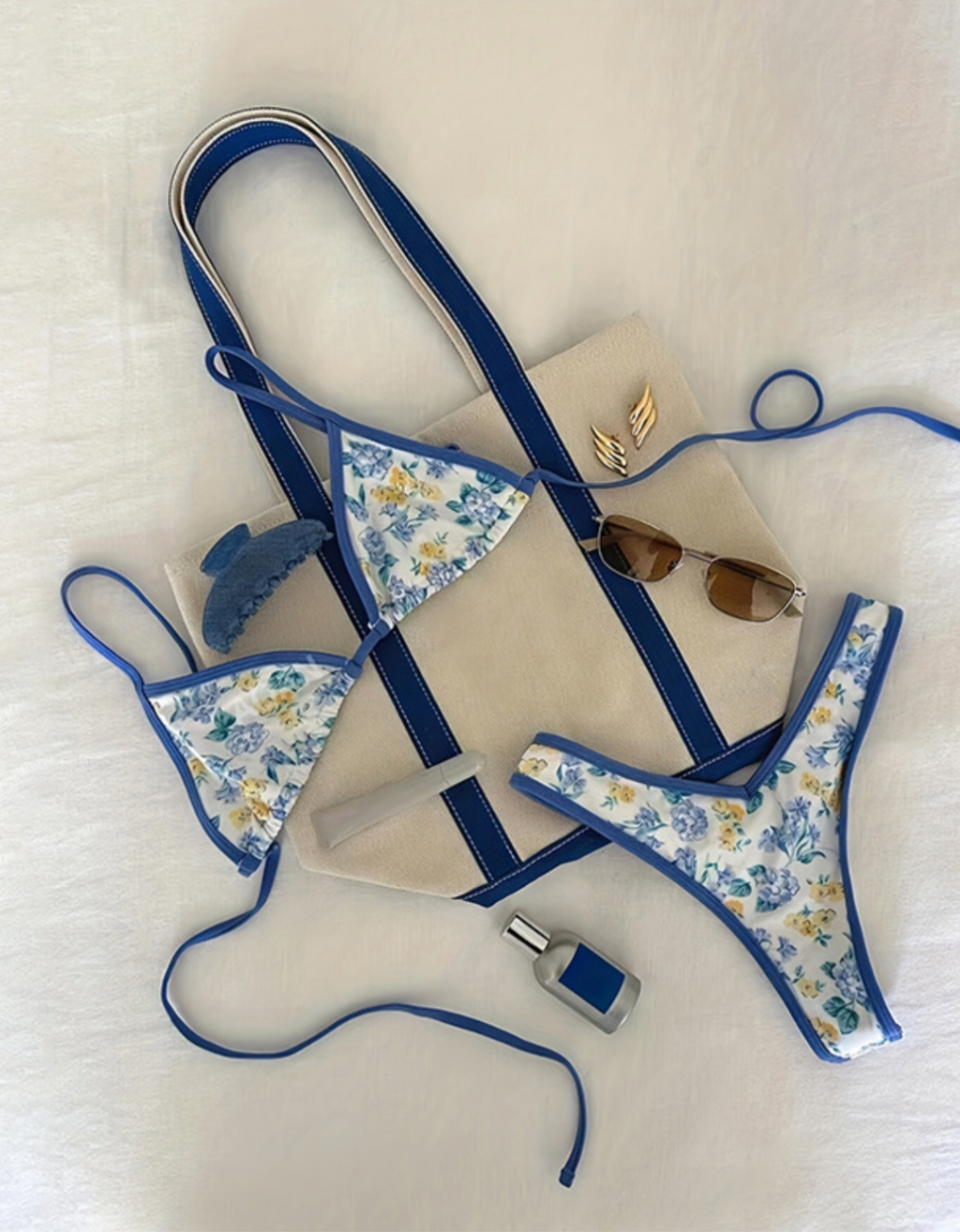 Blue Floral Triangle Bikini Set – Peach Motel Swimwear