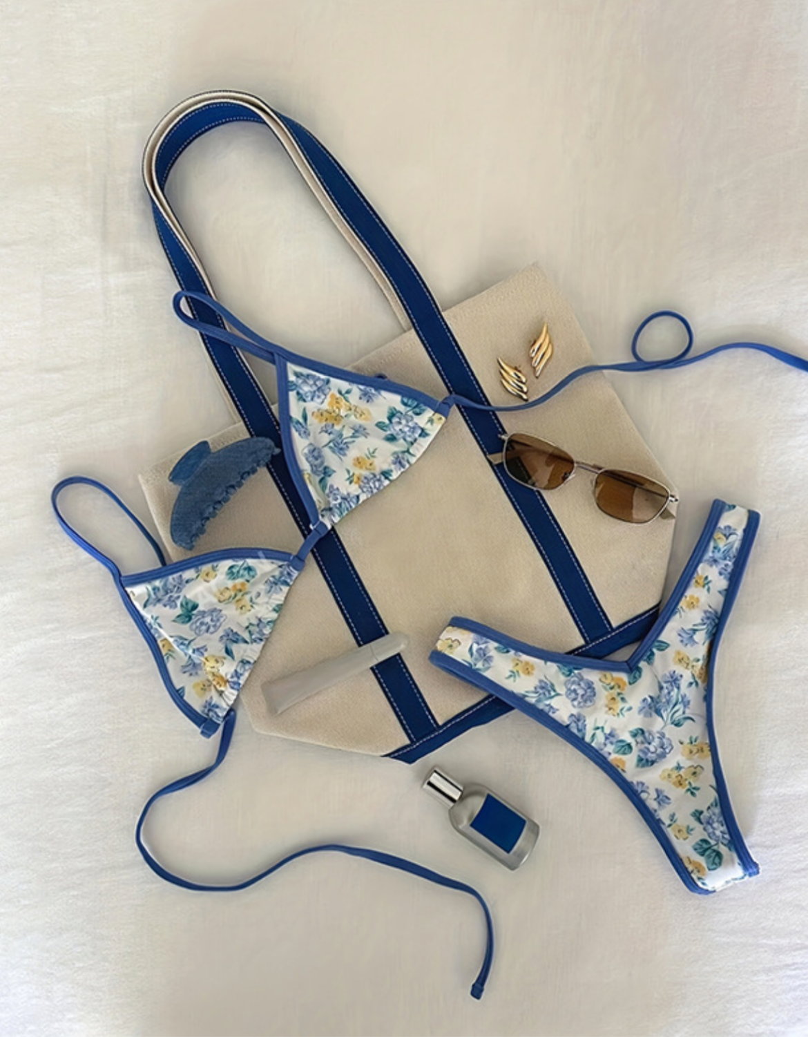 Blue Floral Triangle Bikini Set – Peach Motel Swimwear
