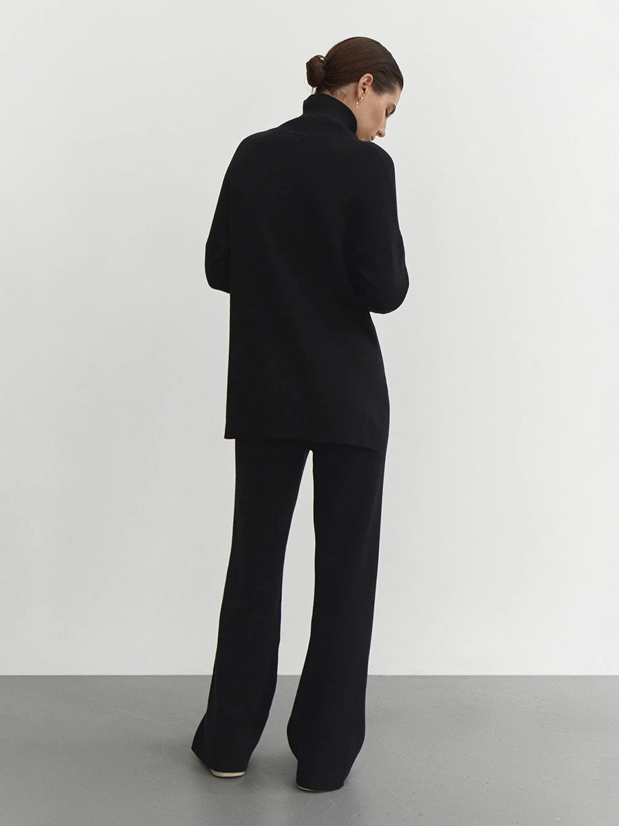 Cozy Knit Turtleneck Lounge Set – Available in Brown, Black, and White