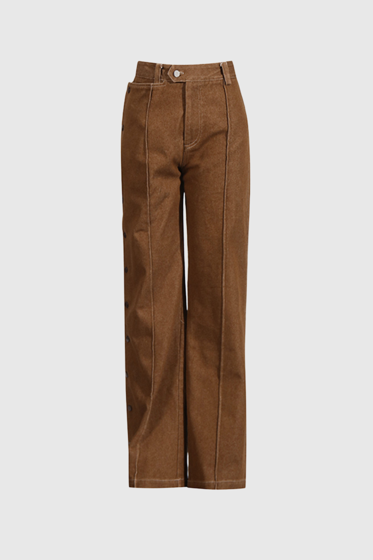 Women’s Brown Wide-Leg Pants with Side Button Detailing – Designer-Inspired 2025 Trend