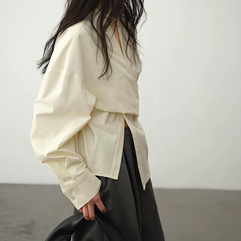 Cream Asymmetric Wrap Blouse – Peach Motel