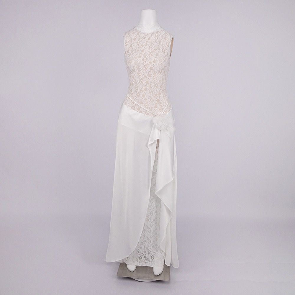 Ivory Lace Maxi Dress with Draped Overlay