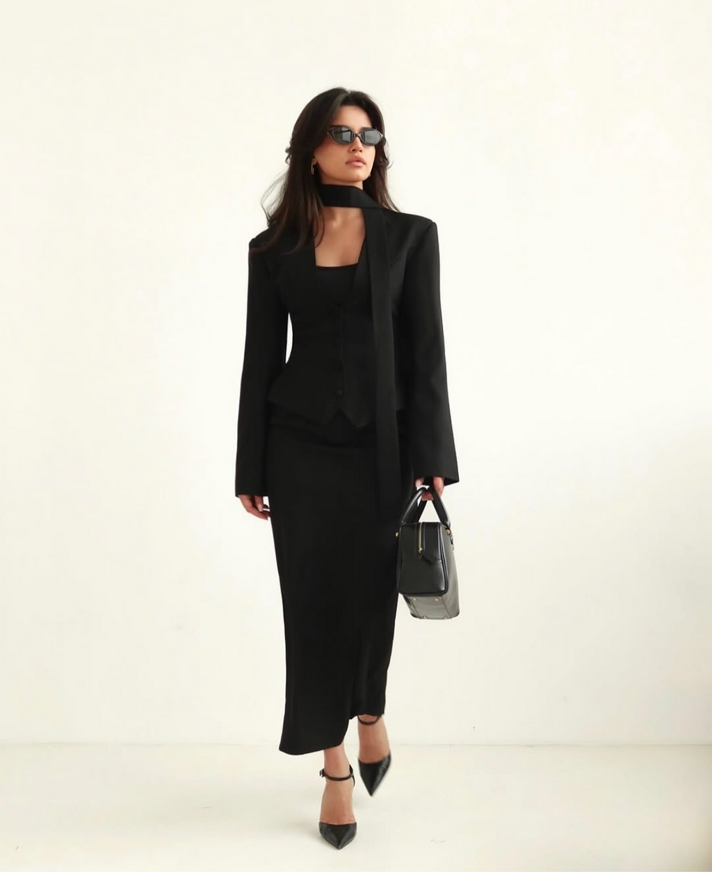 Lady in Black Blazer Top