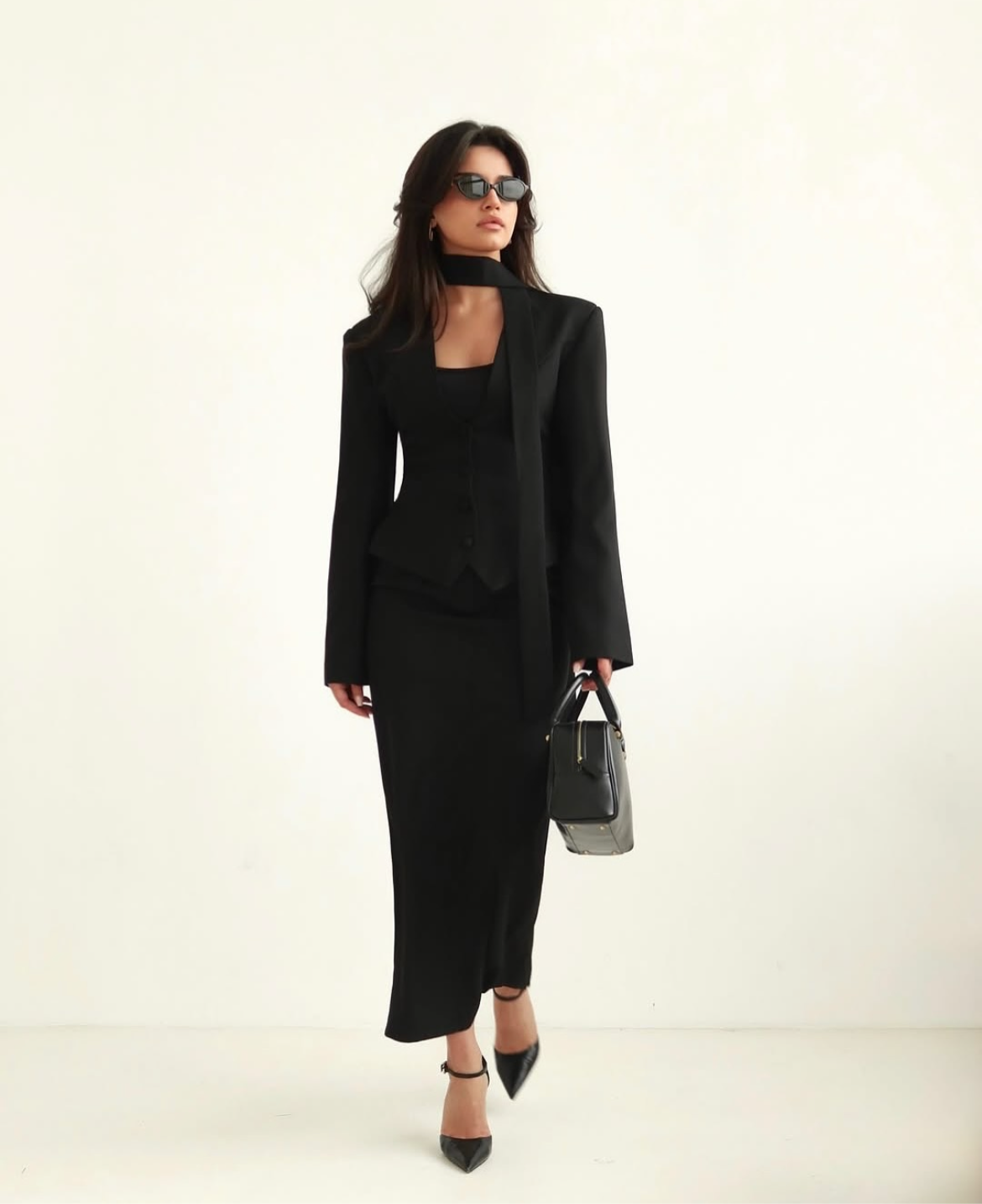 Lady in Black Blazer Top