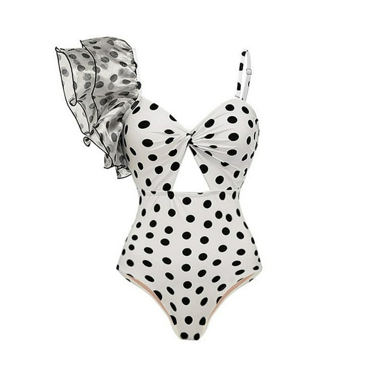 Polka Dot One-Shoulder Swimsuit & Matching Skirt Set – Retro Chic Resort Wear
