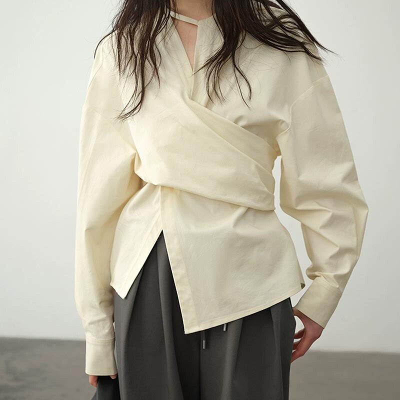 Cream Asymmetric Wrap Blouse – Peach Motel