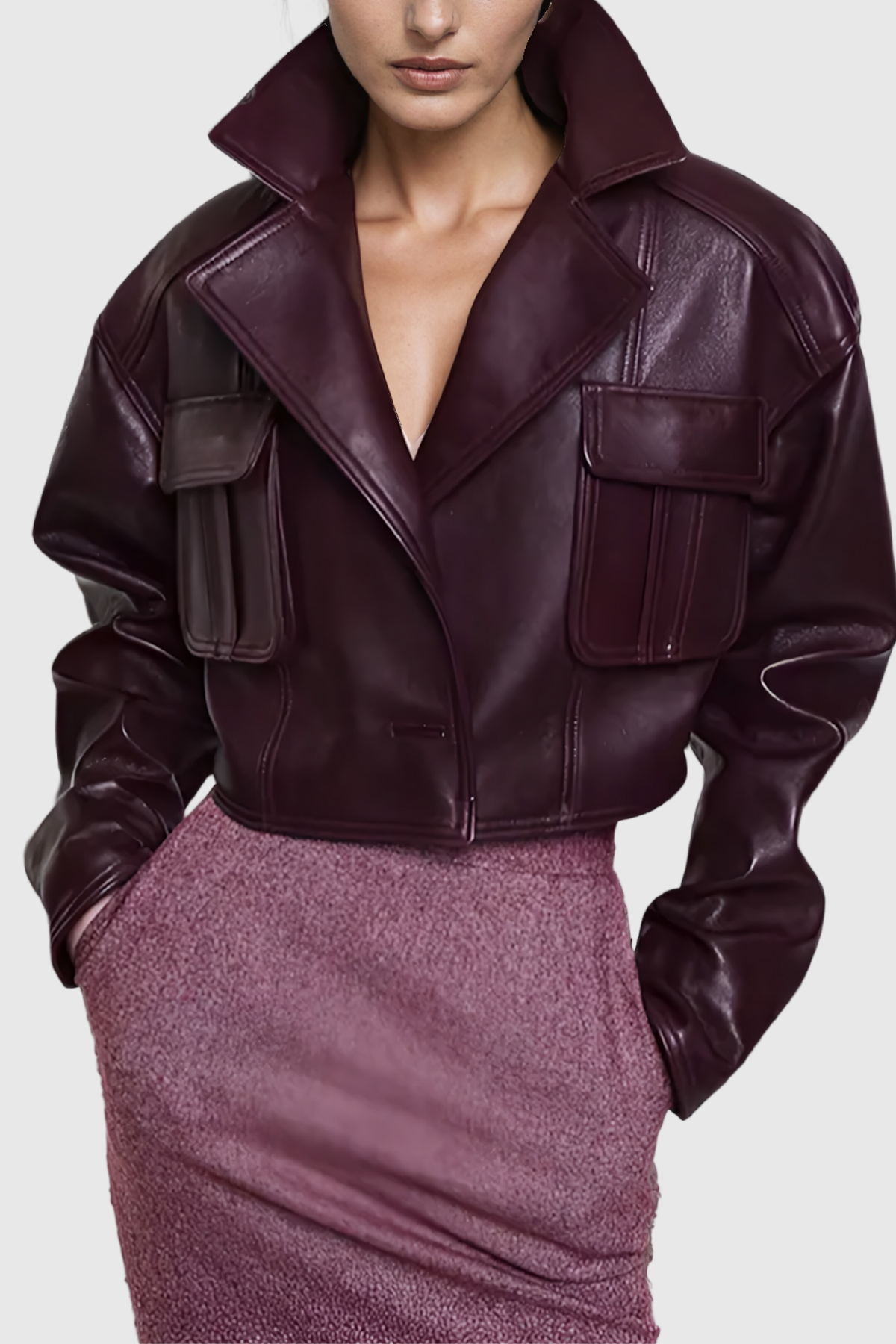 Merlot Magic Crop – Burgundy Leather Jacket