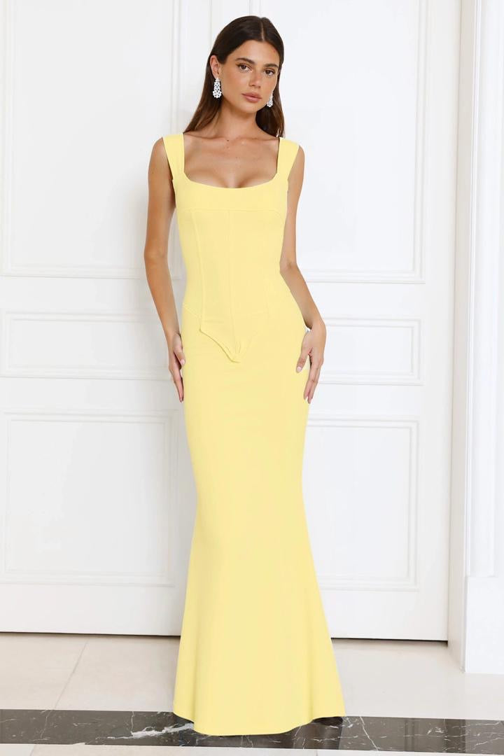 Yellow Corset Maxi Dress – Elegant Sleeveless Gown