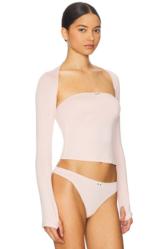 Pink Long Sleeve Shrug Top – Sexy Cropped Knitwear