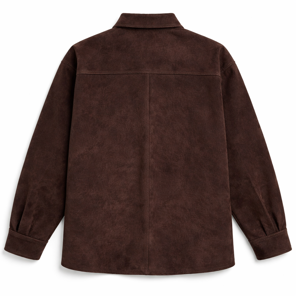 Brown Suede Overshirt Jacket – Luxe Button-Down Shacket for Effortless Layering