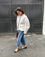 Cropped Wool-Blend Textured Jacket – Cream White