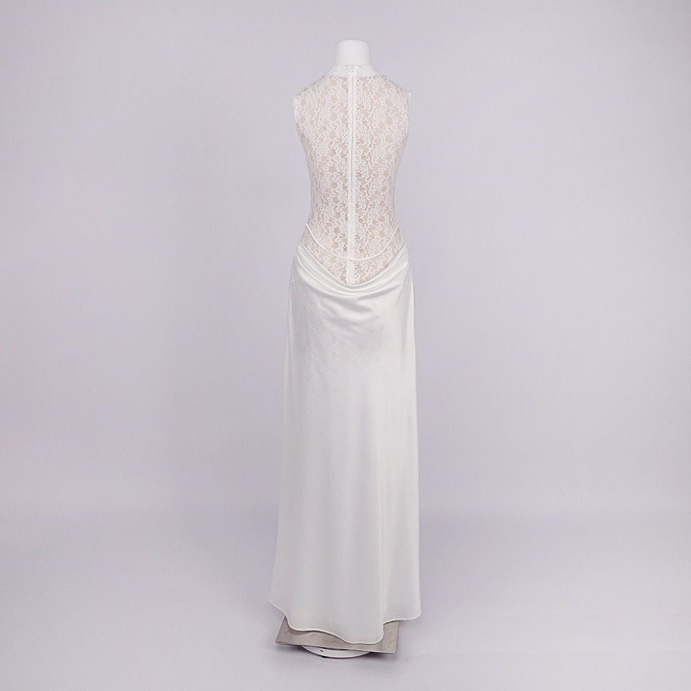 Ivory Lace Maxi Dress with Draped Overlay