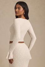 Luxe Lace Two-Piece Set – Elegant Long Sleeve Crop Top & Maxi Skirt