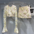 Cream Floral Appliqué Crop Top & Mini Skirt Set – Peach Motel