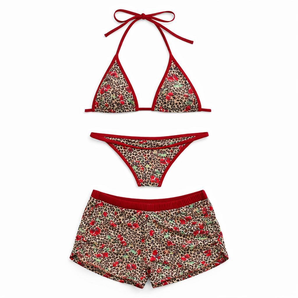 Cherry Leopard Print Triangle Bikini – Peach Motel Swimwear
