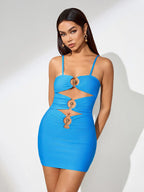 Electric Blue Cut-Out Mini Dress with Statement Ring Detailing