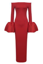 Luxury Off-Shoulder Red Gown with Statement Cuffs | Peach Motel