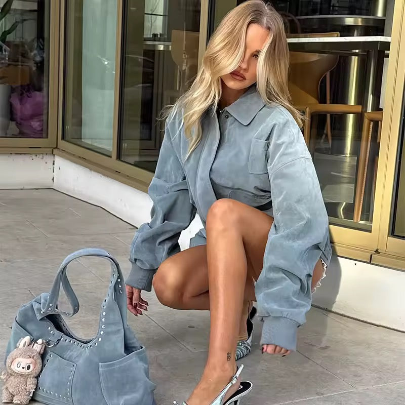 Oversized Luxe Suede Jacket – Peach Motel Women’s Outerwear
