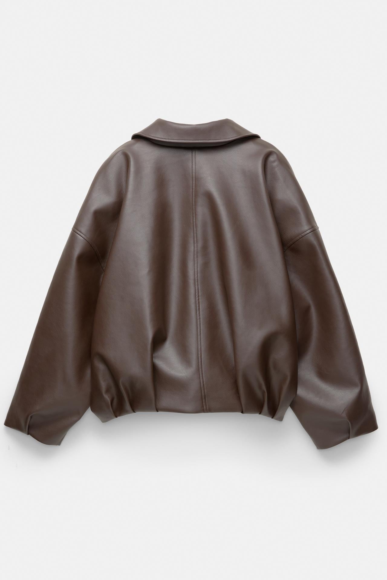 Peach Motel Oversized Belted Faux Leather Jacket – Brown