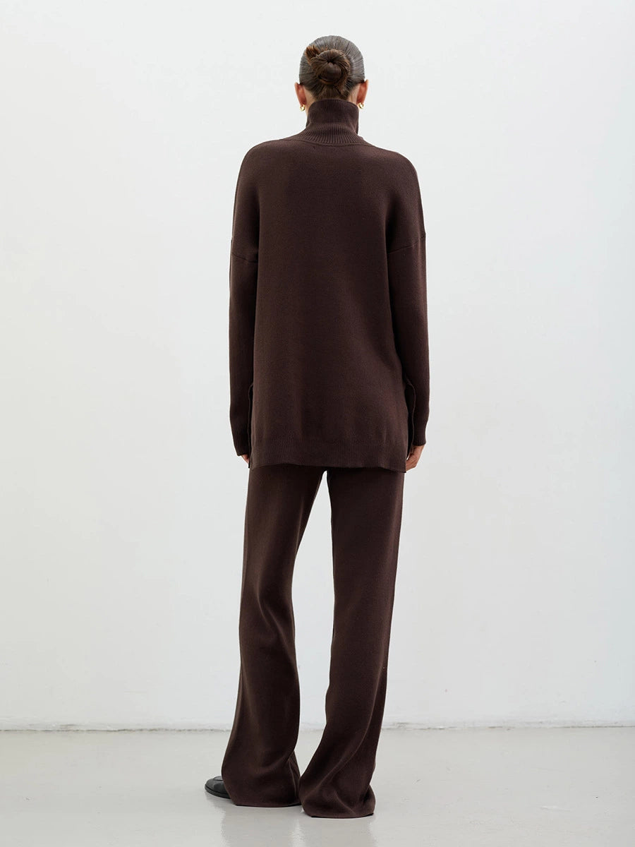 Cozy Knit Turtleneck Lounge Set – Available in Brown, Black, and White