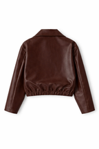 Brown Faux Leather Bomber Jacket | Oversized Women’s Cropped Coat