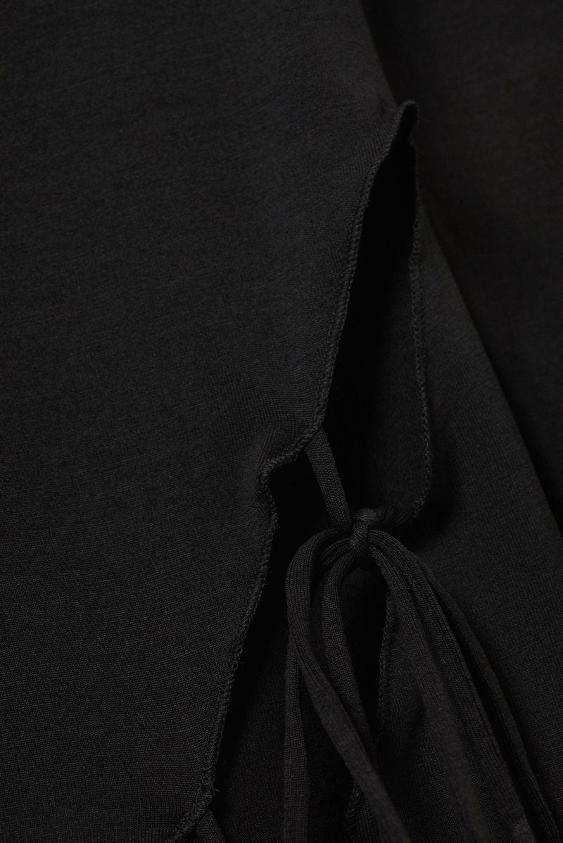 Asymmetrical Lace-Up Black Long Sleeve Top – Edgy Cutout Detail