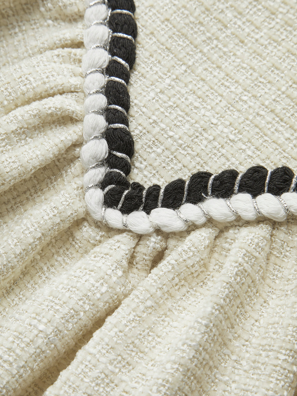 Vienna Mini Dress with Black Trim |Ivory Bouclé Fit & Flare Dress