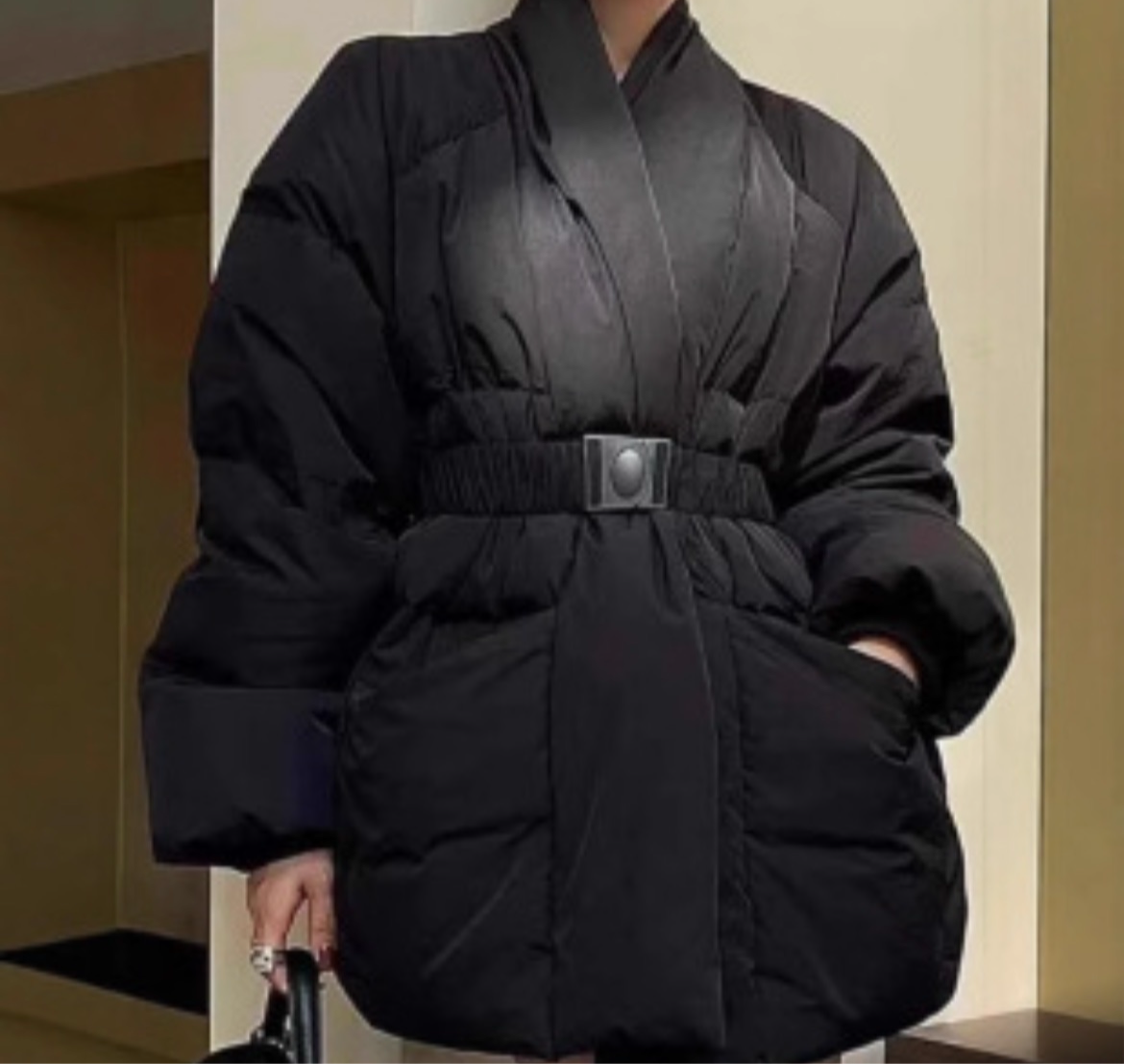 Black Belted Oversized Puffer Jacket – Peach Motel Outerwear
