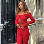Red Two-Piece Set – Tie-Front Crop Top & High-Waist Capri Pants